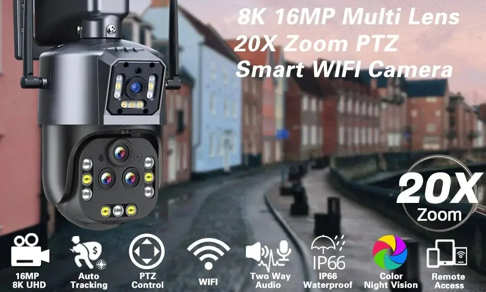 كاميرا مراقبة 8K واي فاي PTZ IP بدقة 16MP مع 20X Zoom تتبع ذكي للفيديو - كاميرا CCTV IPC360 منزلية