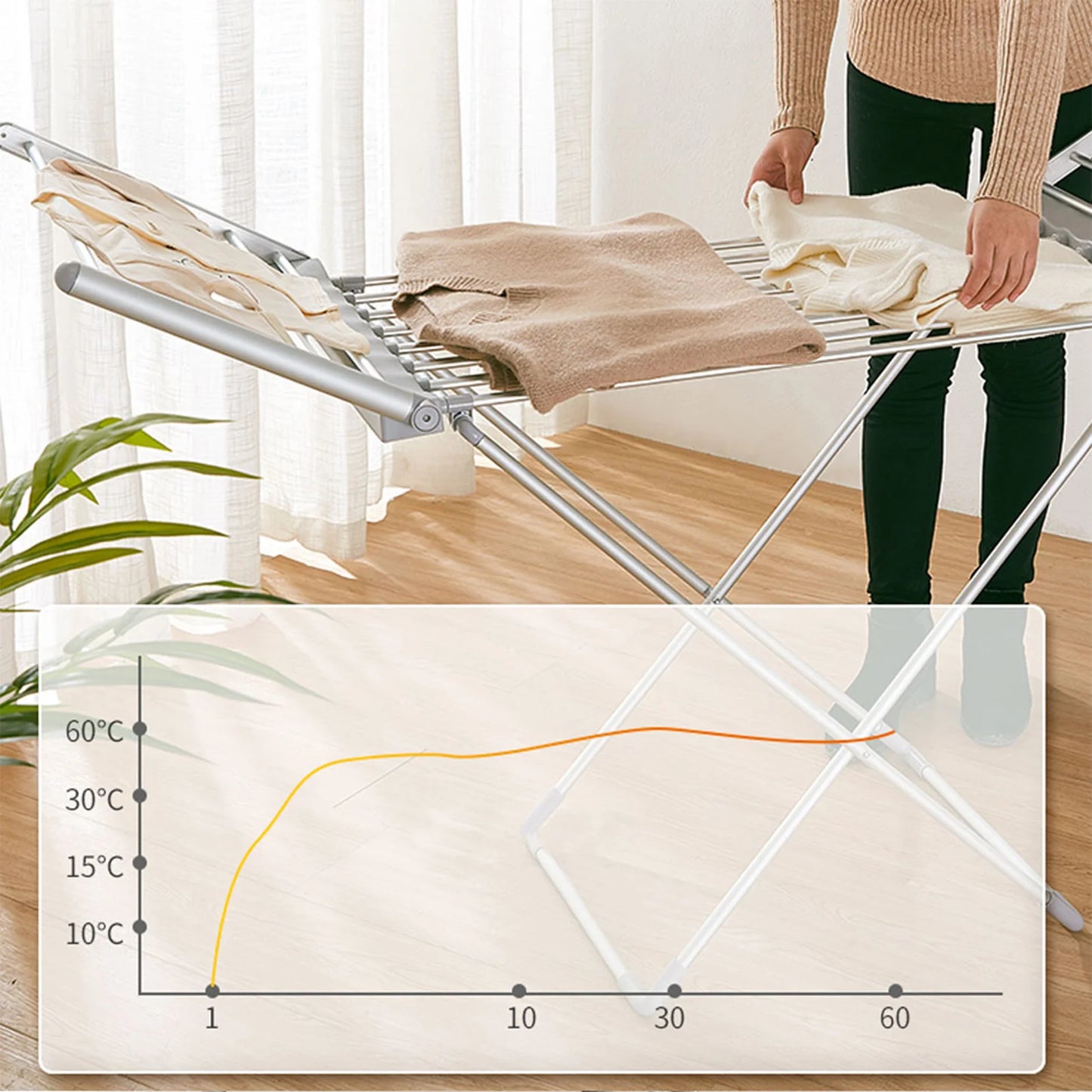 مجفف ملابس كهربائي 220V قابل للطي متعدد الوظائف مع درجة حرارة ثابتة وتعليق للملابس وحامل لتجفيف الأحذية