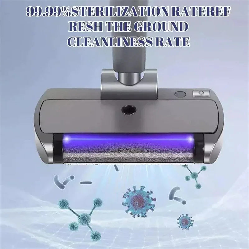 ممسحة كهربائية ذكية لاسلكية لتنظيف الأرضيات مع رش ماء ومصباح تعقيم UV