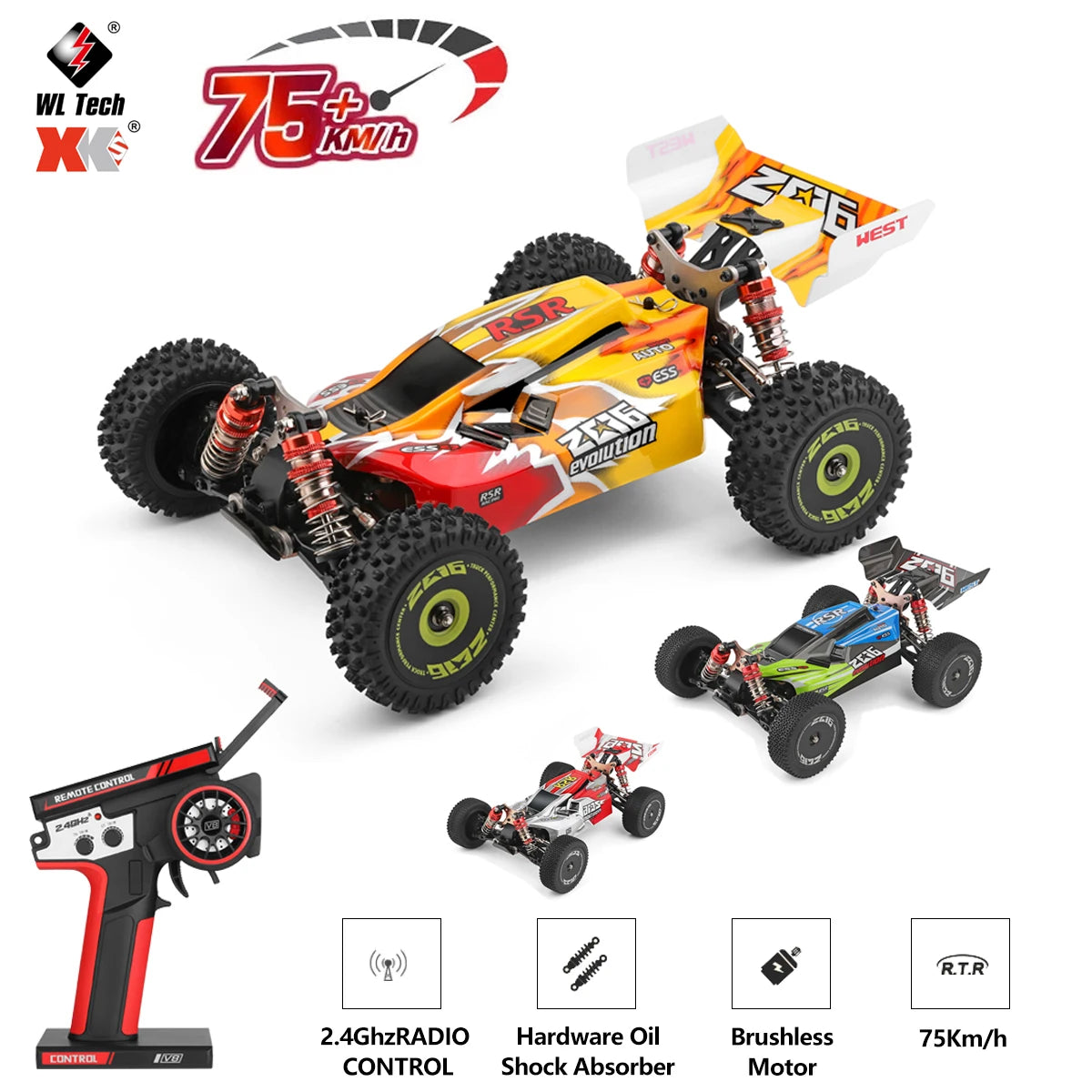 WLtoys 1/14 144010 سيارة سباق RC عالية السرعة 4WD سيارات طرق وعرة مع تحكم عن بعد 2.4G للأطفال