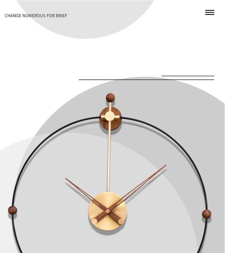 ساعة حائط كبيرة فاخرة من الخشب والمعدن بتصميم أوروبي فن الحديد لديكور المنزل، ساعة كوارتز مصنوعة من خشب الجوز، ساعة معلقة ضخمة 50 سم