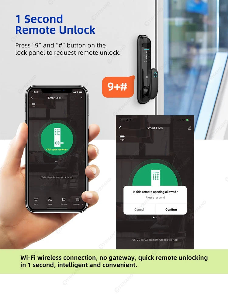 قفل إلكتروني ذكي YRHAND بتقنية الواي فاي مع بصمة الإصبع للمنزل الذكي