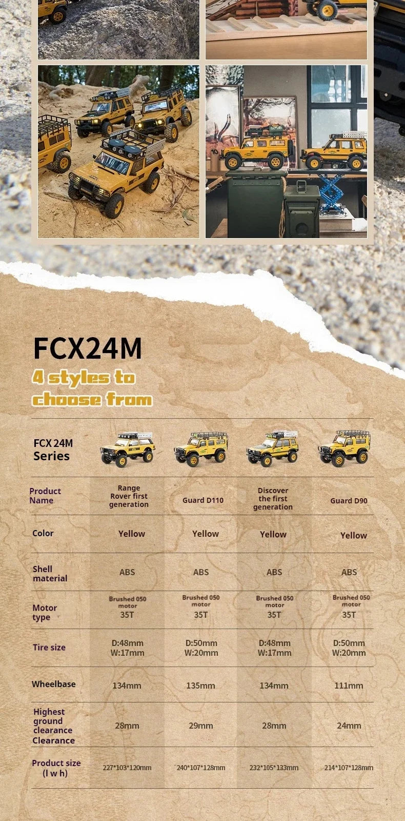 سيارة عن بعد FMS ميني 1/24 FCX24M لاند روفر سيريس 4x4 للطرق الوعرة - لعبة مخصصة للأطفال والأولاد