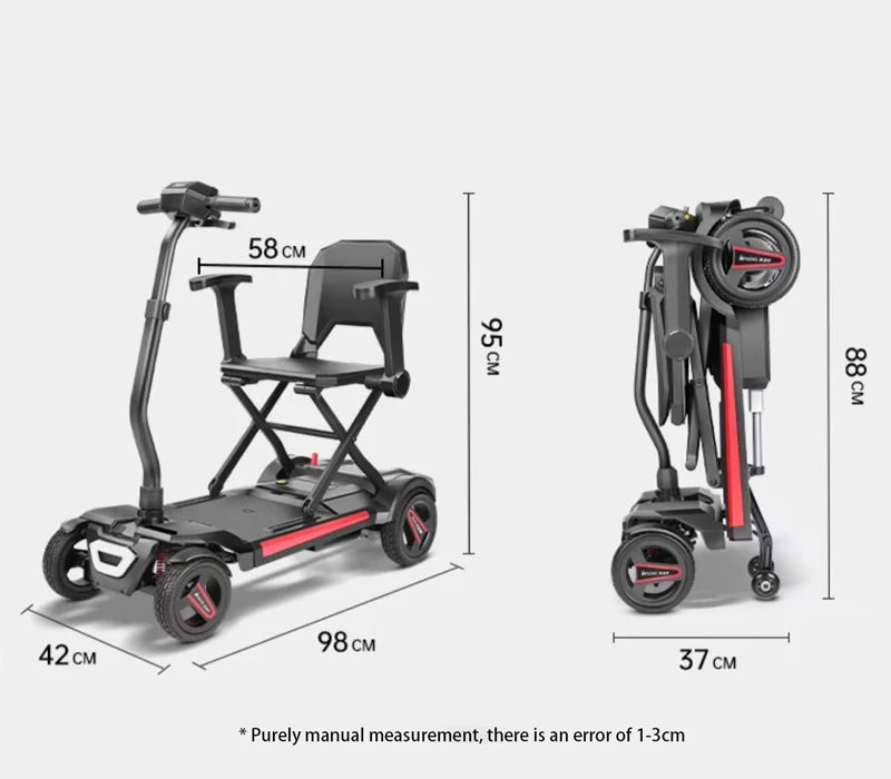 سكوتر كهربائي قابل للطي خفيف الوزن مع تحكم عن بُعد لكبار السن - مركبة كهربائية مساعدة بأربعة عجلات