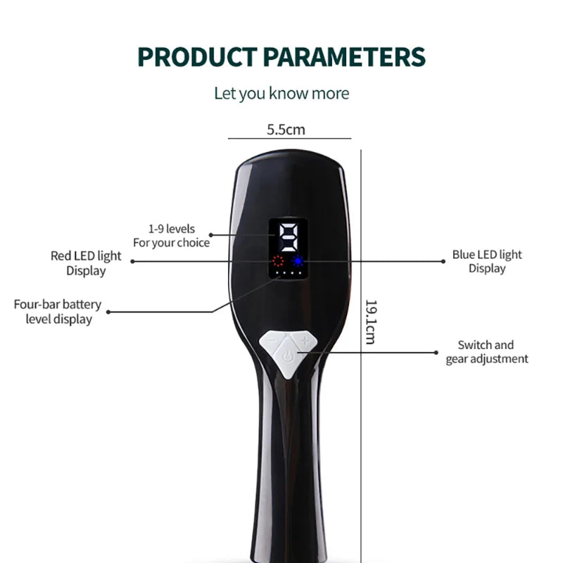 مشط كهربائي ليزر لنمو الشعر مع علاج مضاد لتساقط الشعر بتقنية الأشعة تحت الحمراء وEMS وضوء LED الأحمر والأزرق مع تدليك اهتزازي للعناية بصحة الشعر