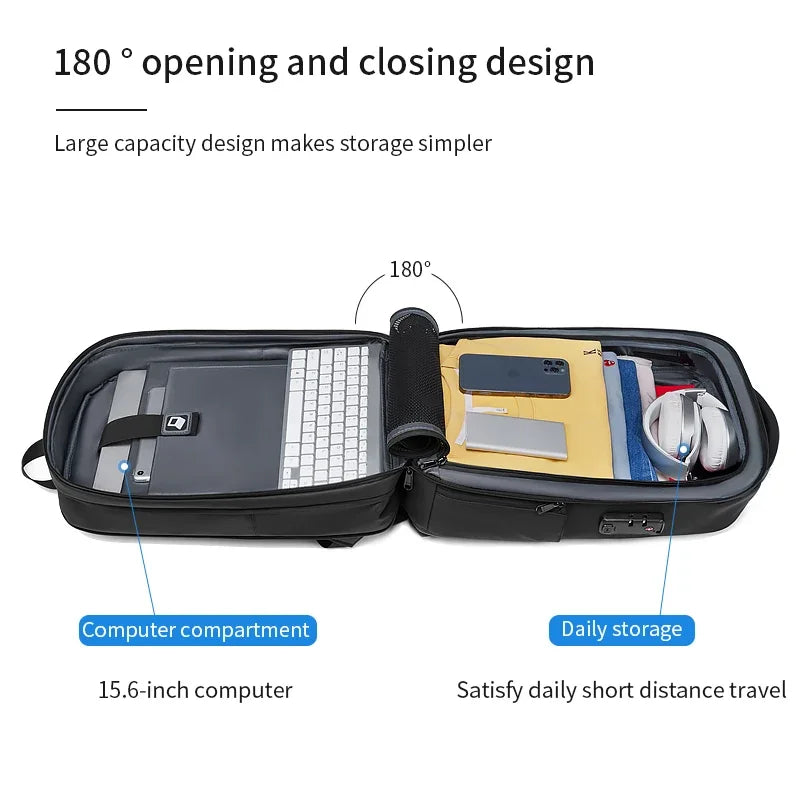 حقائب ظهر سفر للرجال مع توسعة 15.6 بوصة ضد السرقة مع إمكانية شحن USB ومقاومة للماء