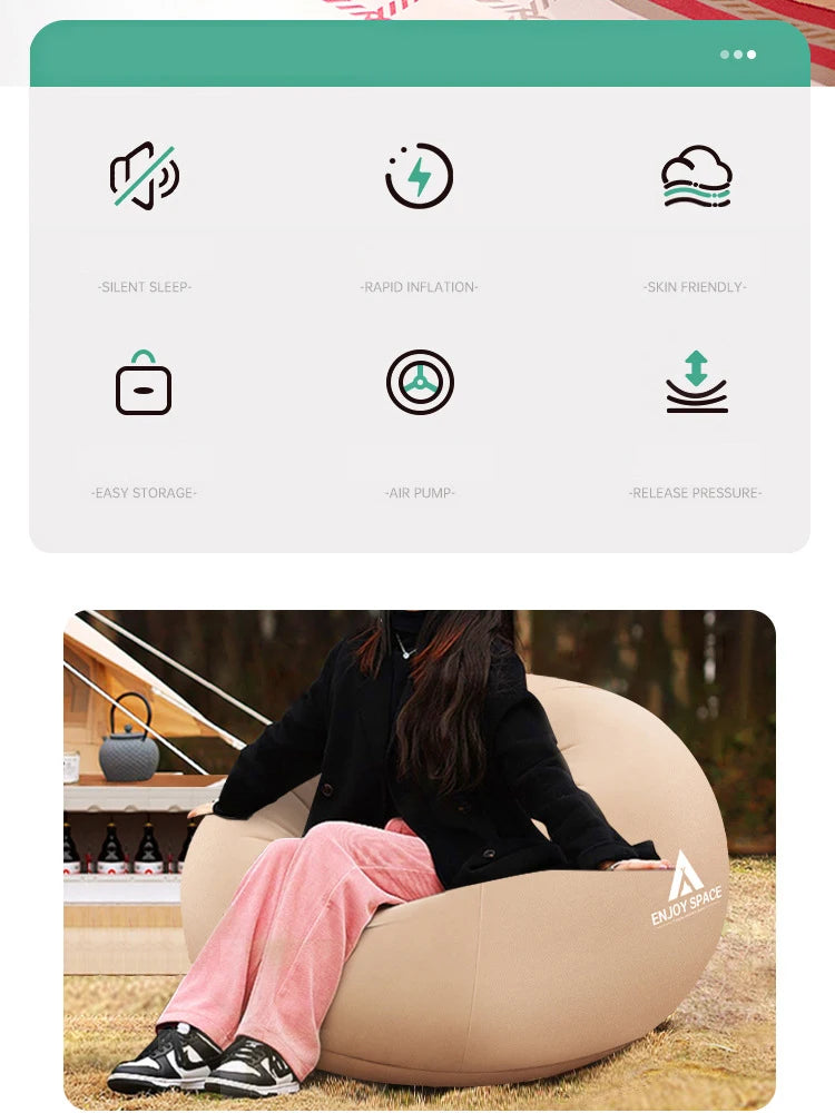 أريكة هوائية قابلة للنفخ بشكل كروي محمولة للاستخدام في الهواء الطلق، مثالية للاسترخاء والتخييم