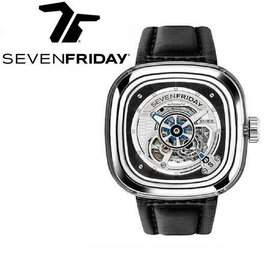 ساعة ميكانيكية رجالية مقاومة للماء من SEVENFRIDAY، بقرص كبير مربع، ذات حركة أوتوماتيكية، سلسلة S، تدعم NFC، بأسلوب نبيل، S2/01