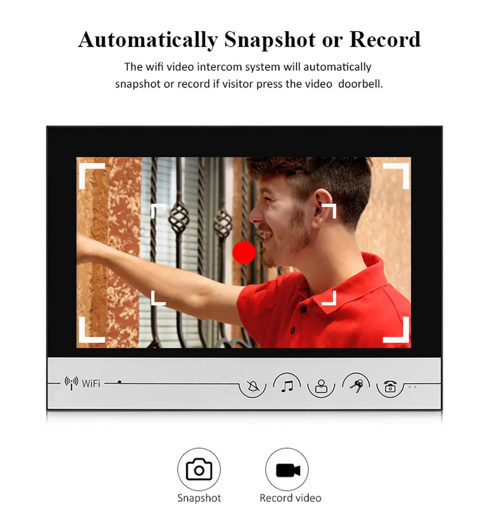 جرس باب فيديو خارجي بشاشة TFT مقاس 9 إنش مع اتصال سلكي وواي فاي، مقاوم للماء، مع خاصية الاتصال المرئي والتحكم في الوصول