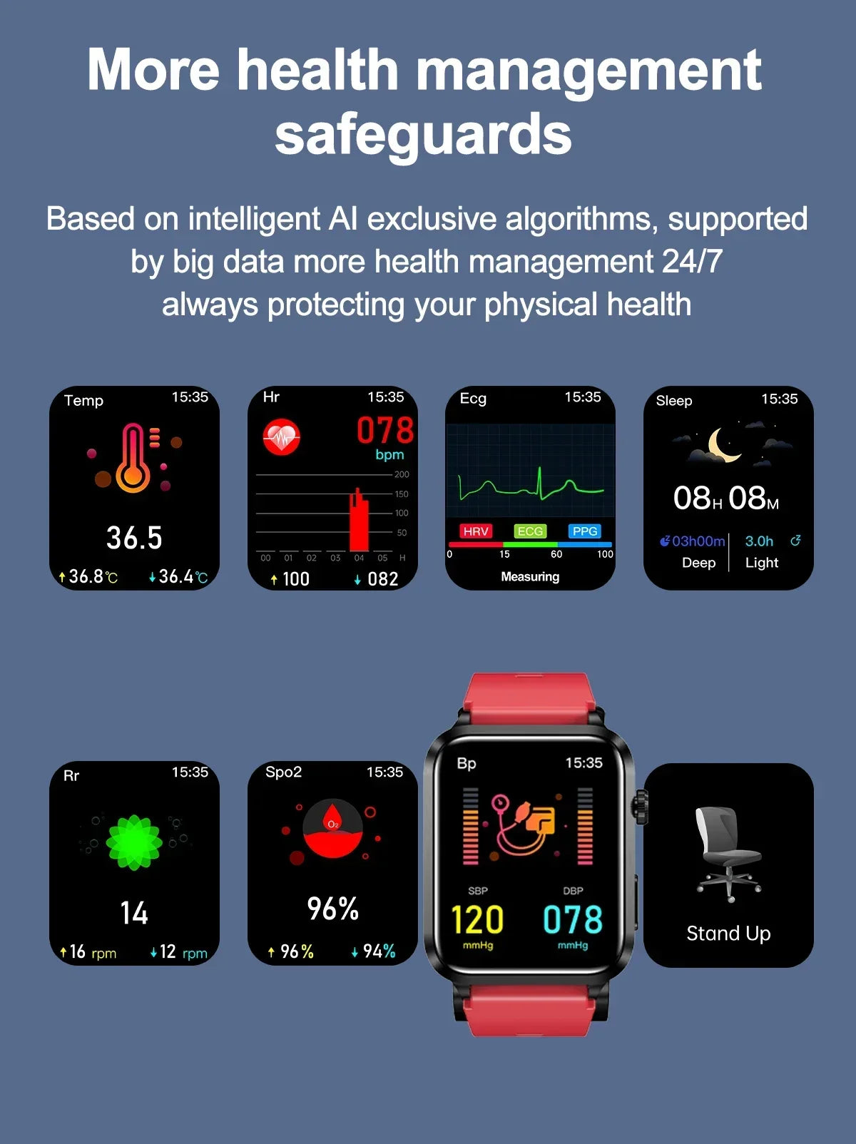 ساعة ذكية جديدة 2024 مع قياس ضغط الدم، مستوى السكر في الدم، ECG، بلوتوث، مكالمات، ومراقبة الصحة للأندرويد و IOS