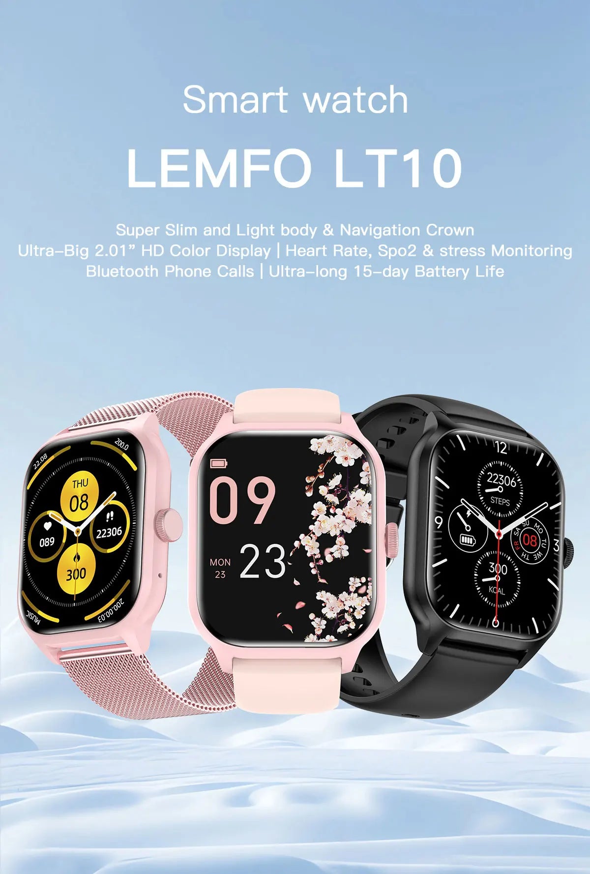 ساعة ذكية LEMFO LT10 2024 بقطر 2.01 بوصة للدعوات الخارجية، ساعة رياضية متصلة بلوتوث للاتصالات ومراقبة اللياقة البدنية للرجال والنساء