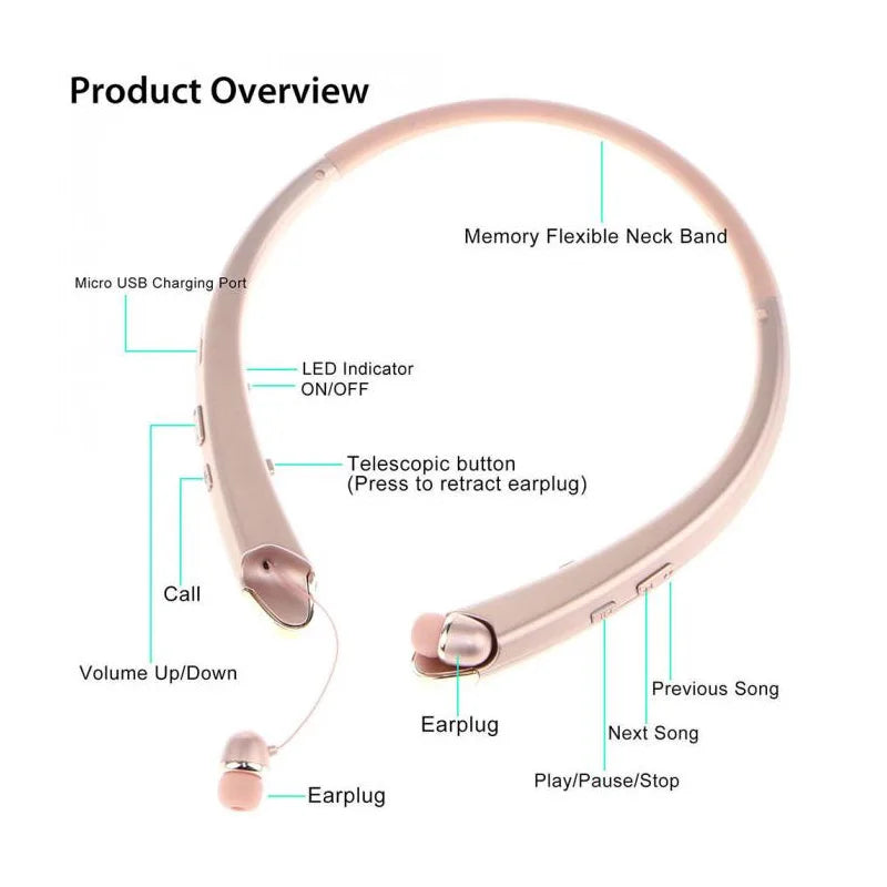 سماعة أذن بلوتوث رياضية قابلة للارتداء حول الرقبة HBS910، لاسلكية، متوافقة مع LG وآيفون وشاومي