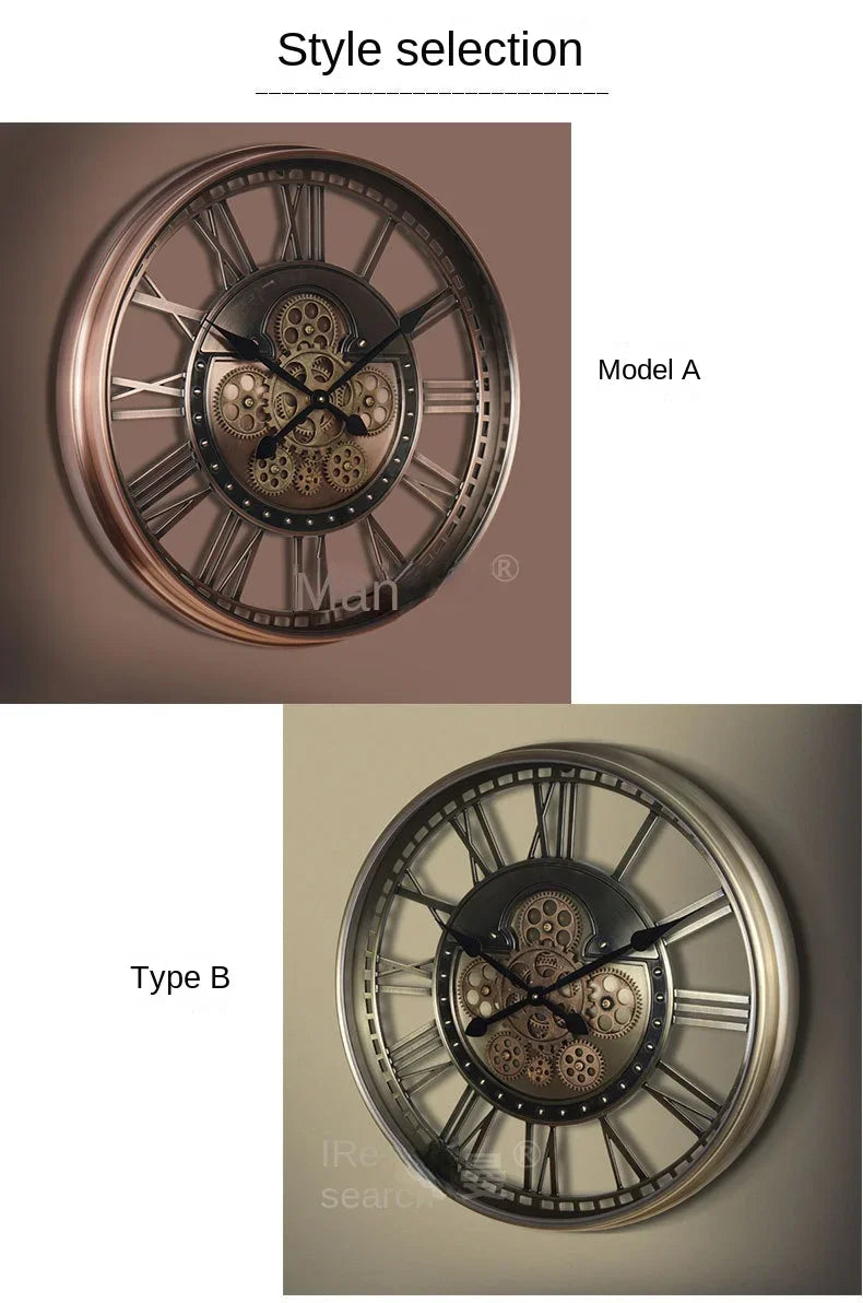 ساعة حائط معدنية كبيرة بتصميم ريترو مع حركة كواتز هادئة - ديكور منزلي مميز لهجة أمريكية - هدية عيد ميلاد