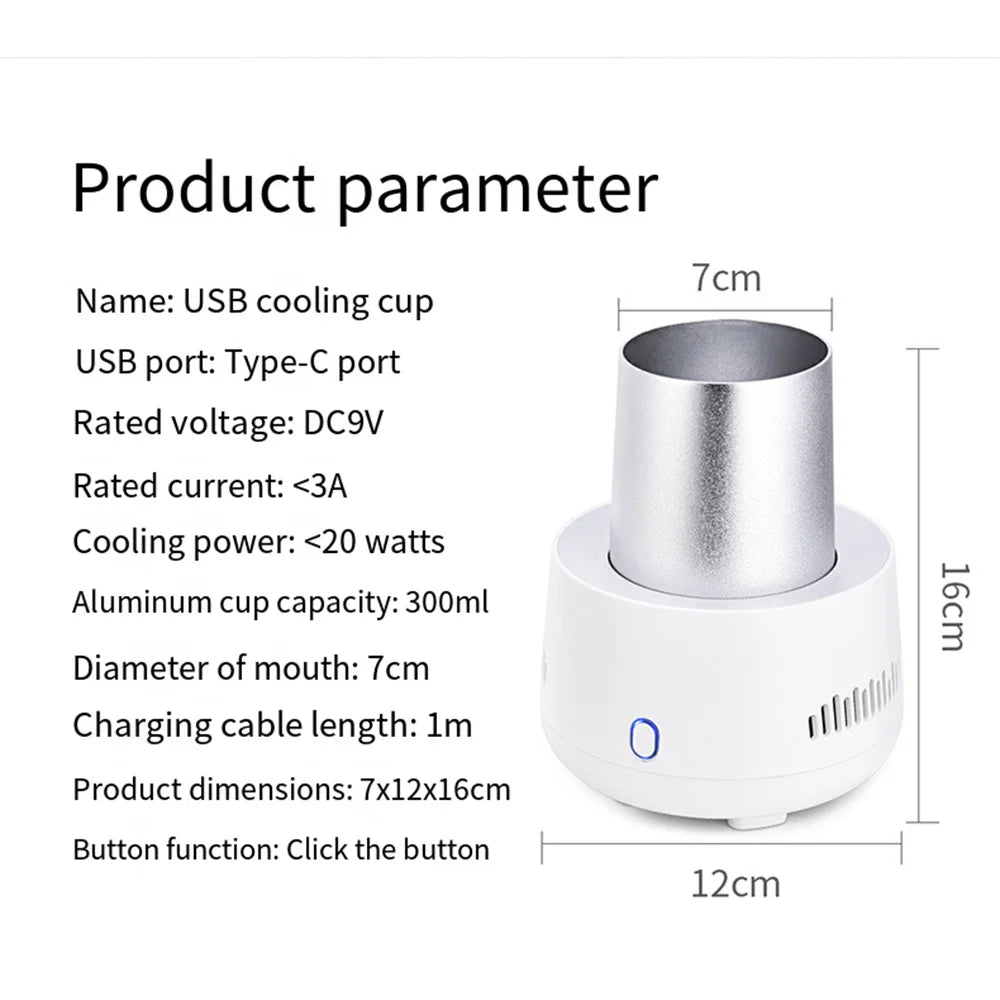 كوب تبريد كهربائي محمول سريع التبريد بتقنية USB للأطعمة والمشروبات - الثلاجة الصغيرة للسيارة والمنزل