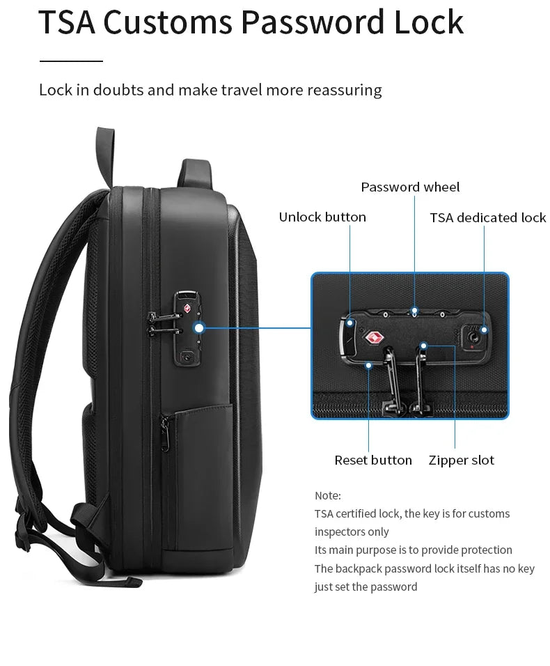 حقائب ظهر سفر للرجال مع توسعة 15.6 بوصة ضد السرقة مع إمكانية شحن USB ومقاومة للماء
