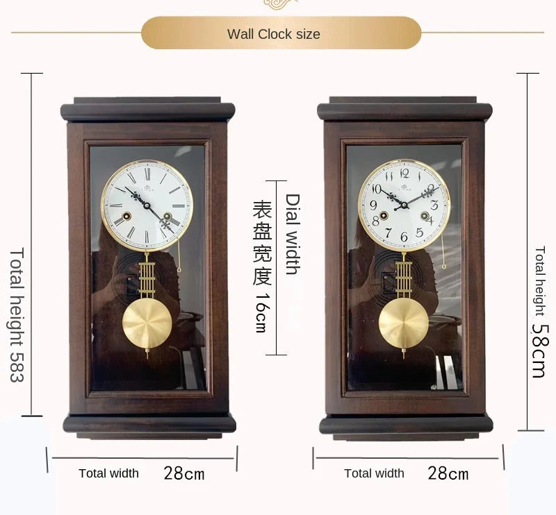ساعة حائط خشبية فاخرة بحركة ميكانيكية من النحاس الخالص مع بندول روحاني بتصميم عتيق فخم لتزيين المنزل