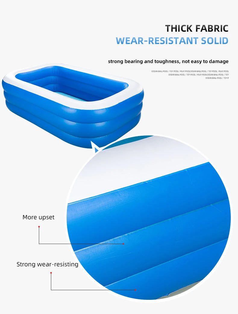 حمام سباحة كبير للأطفال بطول 2/2.6 متر للألعاب الصيفية، حمام سباحة عائلي قابل للنفخ، حمام سباحة مستطيل للأطفال الرضع من مادة PVC للعب في الهواء الطلق