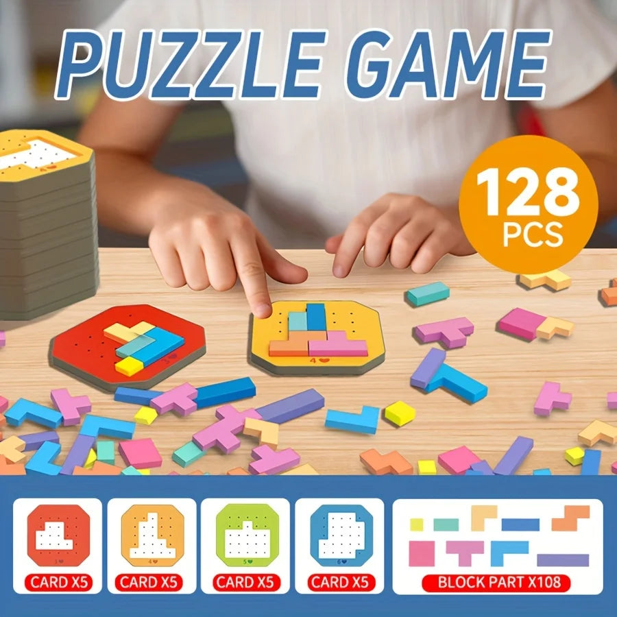 مجموعة ألعاب تعليمية puzzle مكونة من 128 قطعة للأطفال - لعبة عائلية ممتعة، هدية مثالية لأعياد الميلاد والعطلات، مناسبة للأعمار من 3-6 سنوات للبنين والبنات