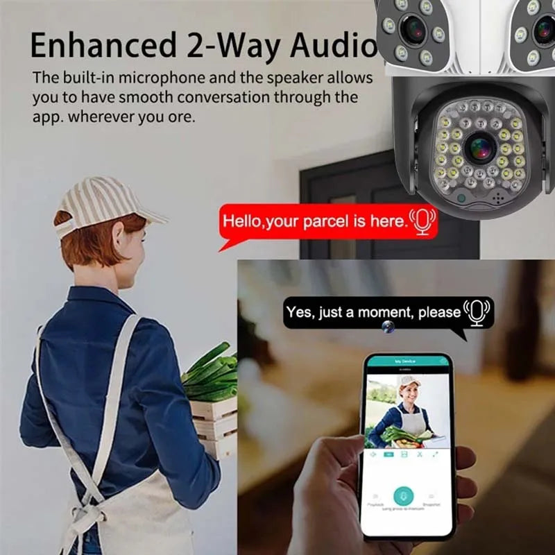 كاميرا IP ثلاثية العدسات بدقة 15MP و8K مع تتبع تلقائي لحماية الأمن اللاسلكي WiFi للمراقبة الخارجية المنزلية PTZ