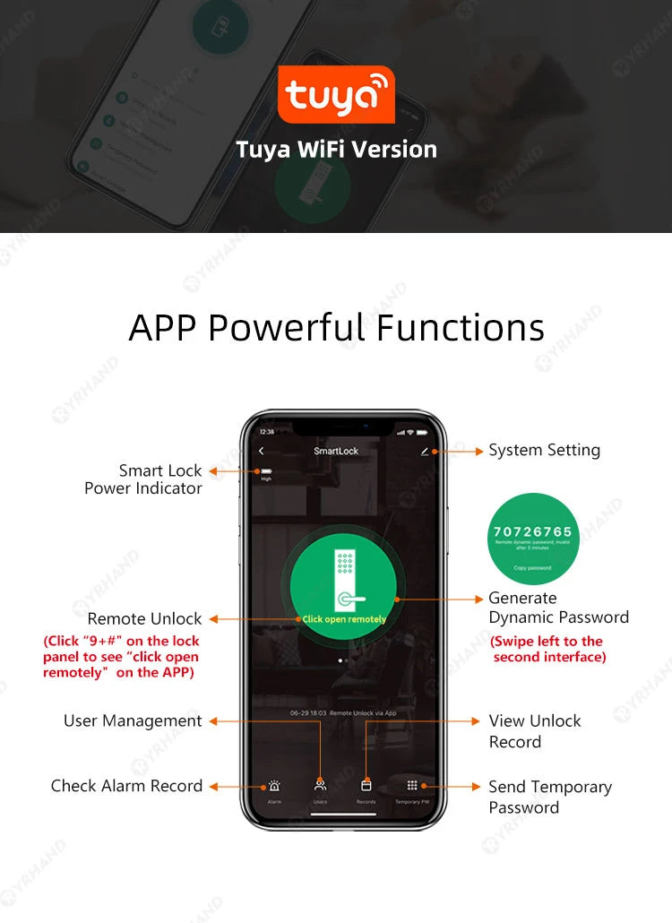 قفل إلكتروني ذكي YRHAND بتقنية الواي فاي مع بصمة الإصبع للمنزل الذكي