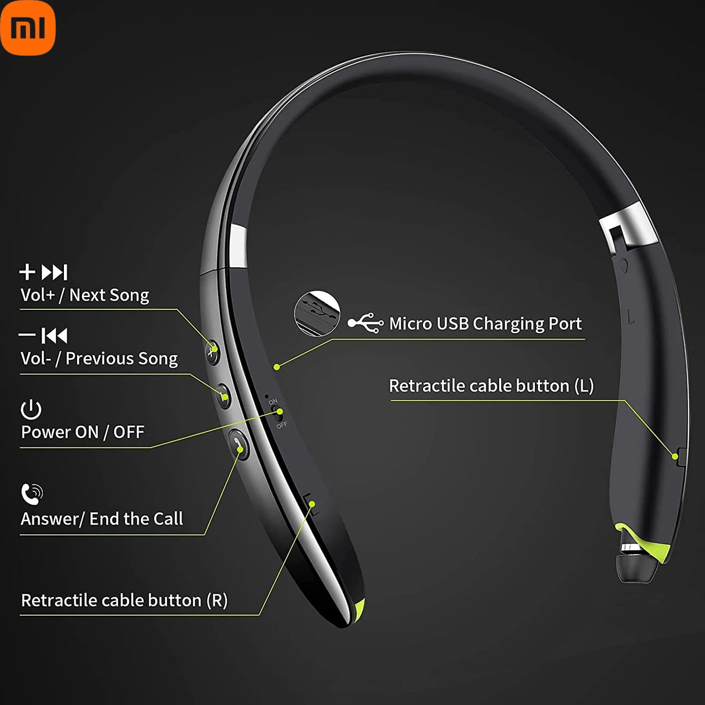 سماعة Xiaomi Neckband SX-991 اللاسلكية بتقنية بلوتوث قابلة للطي مع خاصية إلغاء الضوضاء وصوت ستيريو عالي الجودة