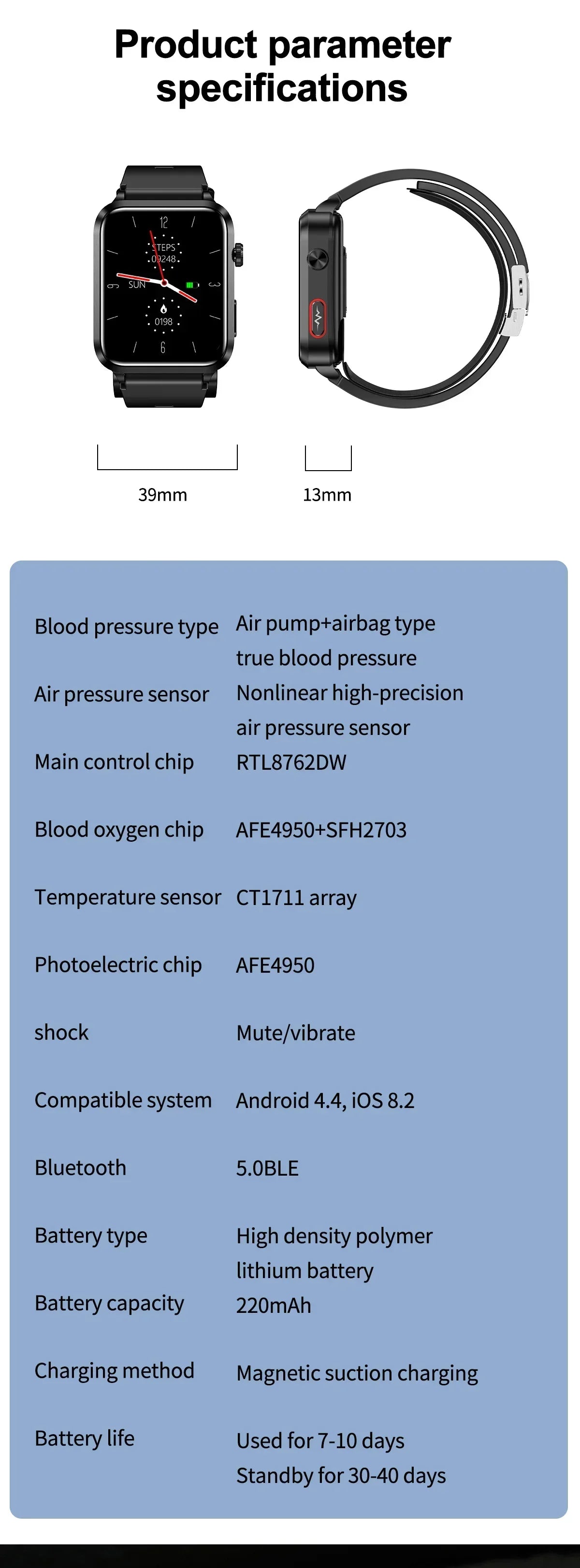 ساعة ذكية جديدة 2024 مع قياس ضغط الدم، مستوى السكر في الدم، ECG، بلوتوث، مكالمات، ومراقبة الصحة للأندرويد و IOS