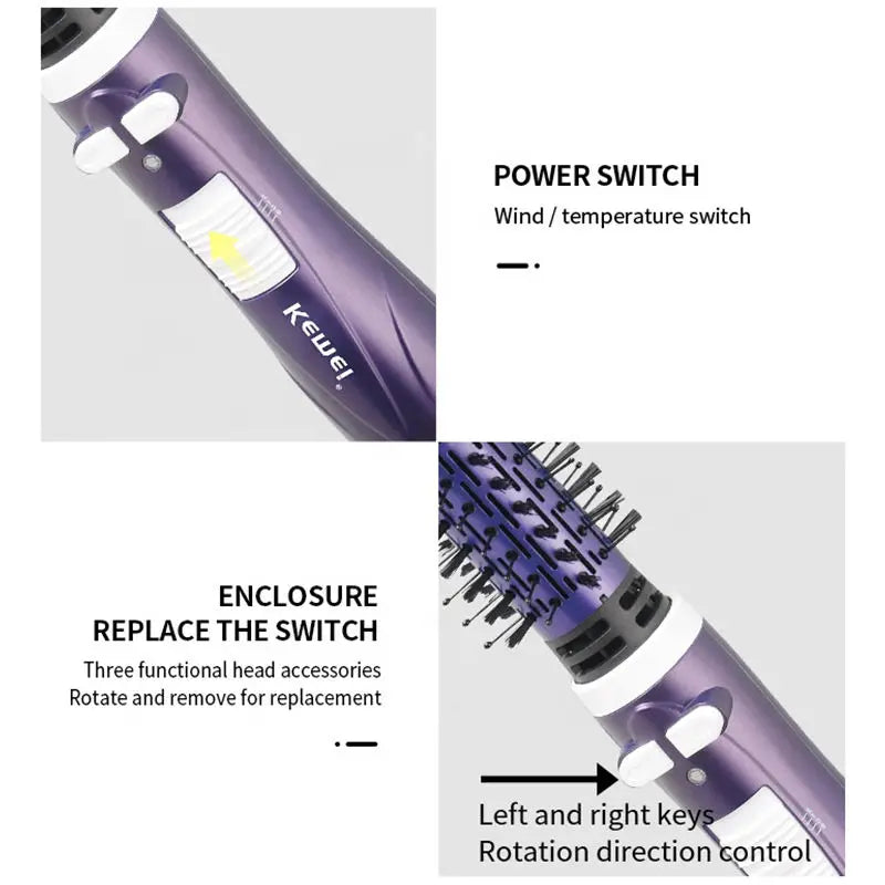مجموعة فرشاة تجفيف الشعر الهوائية الدوارة 2 في 1 من كيمي مع فرشاة تجعيد دوارة قابلة للفصل