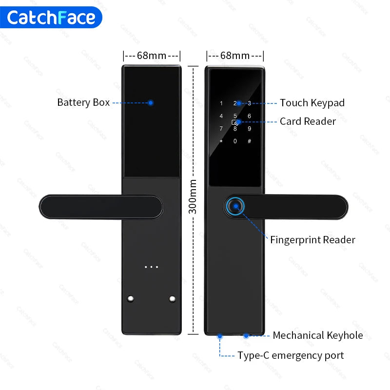 قفل باب ذكي باللمس مع بصمة الأصبع وBluetooth وتطبيق TTLock - قفل إلكتروني أمان رقمي للمنازل