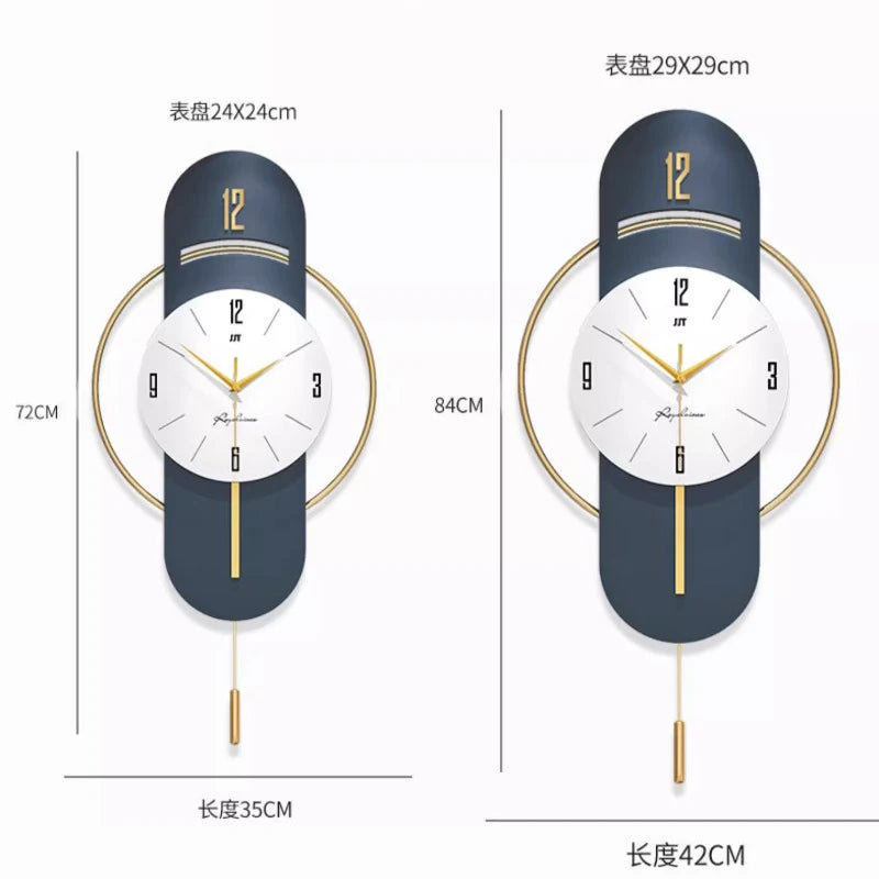 ساعة حائط بتصميم نوردية فاخرة للغرفة، ساعة كبيرة بتأثير البندول، ميكانيزم حديث، زخرفة حائط رائعة
