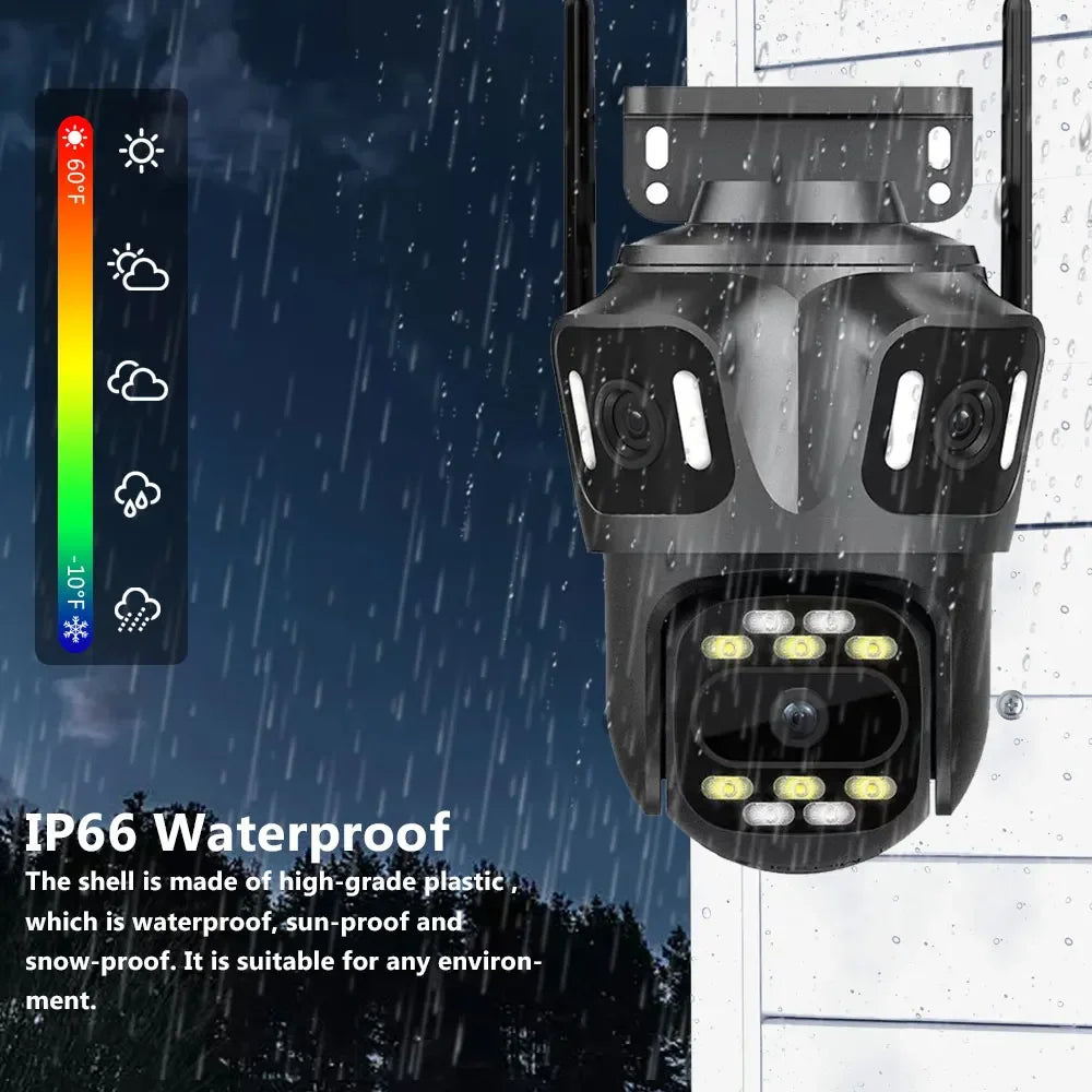 كاميرا مراقبة واي فاي 6K بدقة 12MP مع ثلاث شاشات خارجية، كاميرات IP لاسلكية مع تتبع بشري ونظام CCTV لحماية المنزل