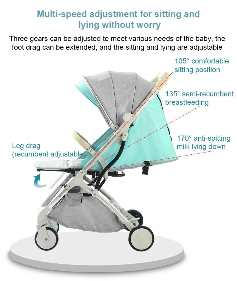 عربة أطفال خفيفة الوزن وسهلة الطي للأطفال، مناسبة للجنسين، مع نظام سفر متعدد الوظائف