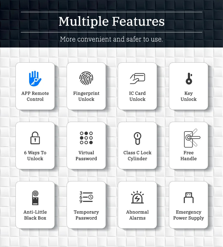 قفل باب ذكي بصمة إصبع بتقنية البلوتوث مع تطبيق TTLock وبطاقة مفتاح ورقم سري للأمان وقفل إلكتروني رقمي للمنزل